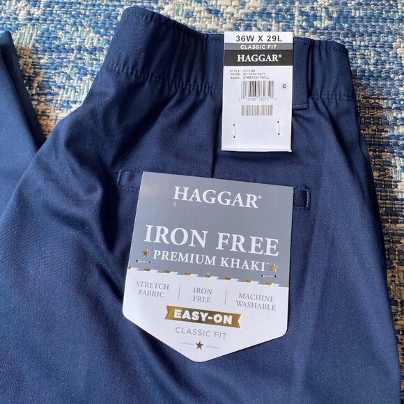 Haggar Men's Free No Iron Classic Fit Flat Front Full Elastic Pant - Picture 4 of 6